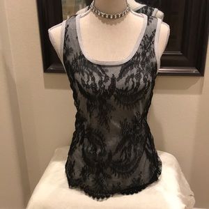 Robbi & Nikki Grey and Black Lace Tank M